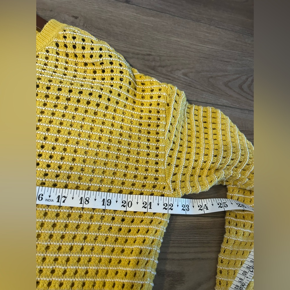 Calvin Klein Jeans Mustard Yellow Open Knit Cropped Sweater M - Picture 5 of 6